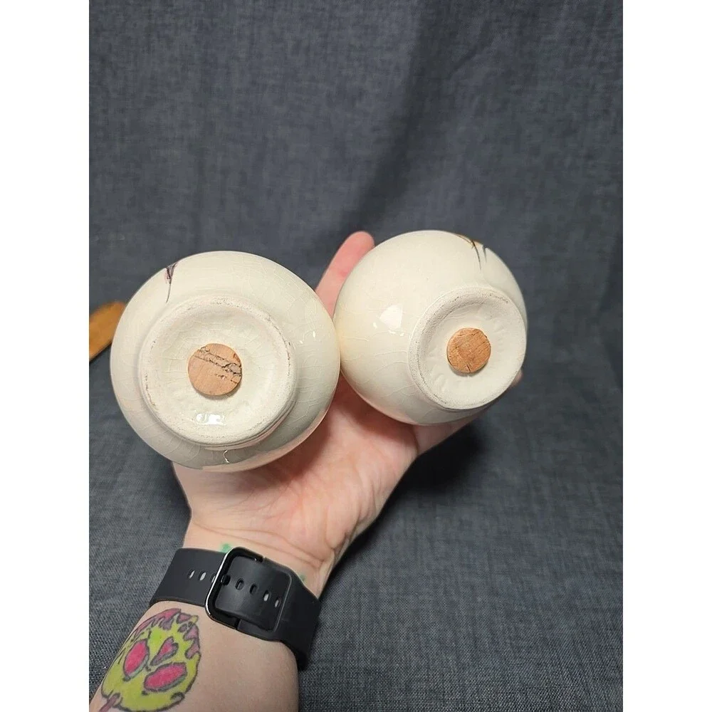 Los Angeles Potteries Handpainted Taproot Salt & Pepper Shakers Cottagecore 80's